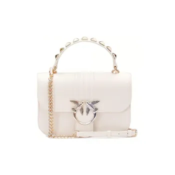 PINKO Cow Leather Swallow Bag, Portable Crossbody Bag, Shoulder Bag Medium Size Women's White