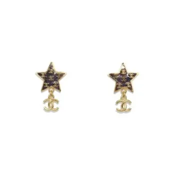 CHANEL Metal Stud Earrings Women's Black Gold
