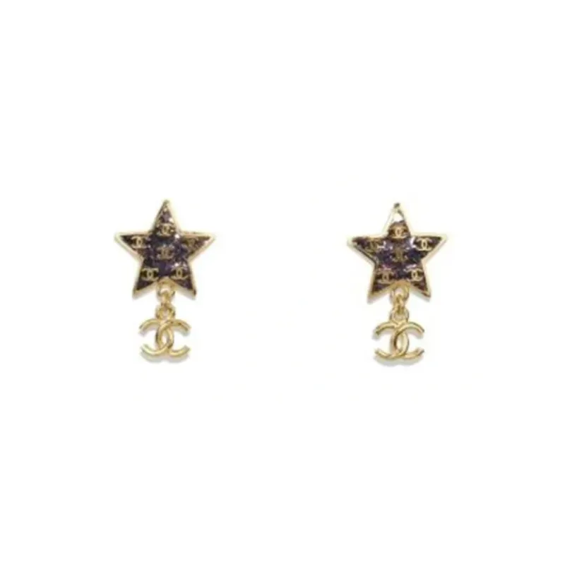 CHANEL Metal Stud Earrings Women's Black Gold-0