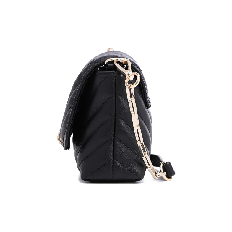 FION Cow Leather Small Square Bag, Crossbody Bag Trumpets Women's Black-2