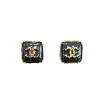 CHANEL Metal Stud Earrings Women's Black