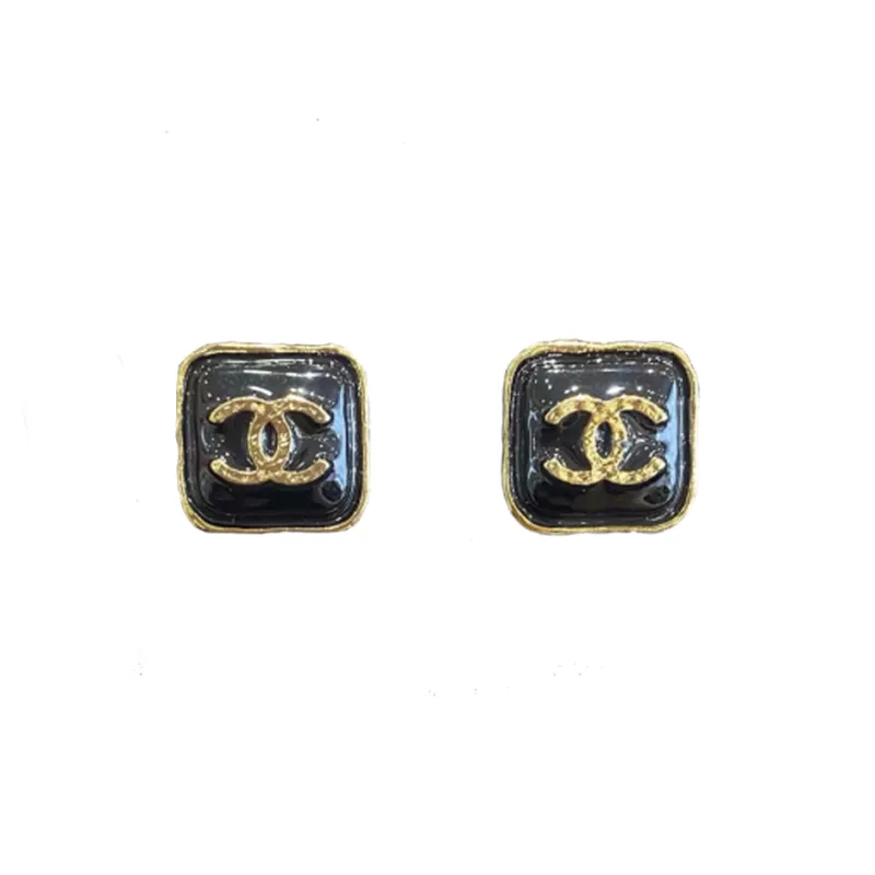 CHANEL Metal Stud Earrings Women's Black-0