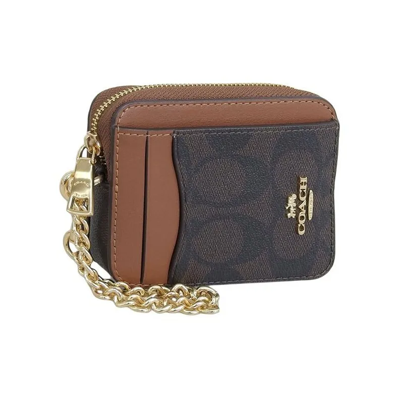 COACH Card Case Coated Canvas With Leather Wallets Card Holders Mini Women's Brown-1