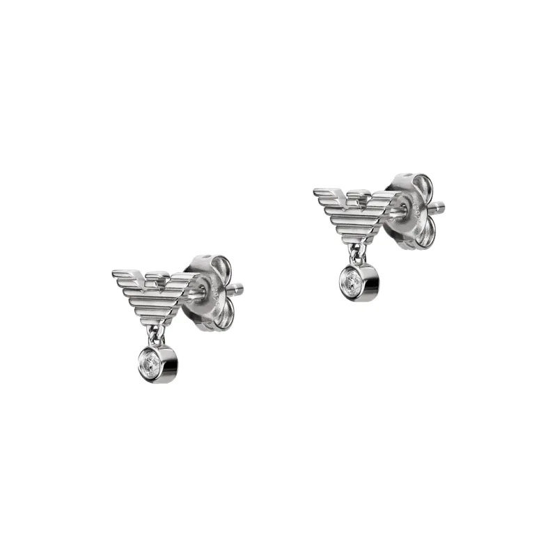EMPORIO ARMANI Silver Zircon Stud Earrings Women's Silver-0