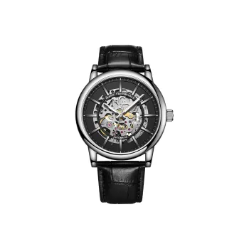 FAIRWHALE Starlight Collection Automatic Mechanical Movement Genuine Leather Strap Watch Men's Watches Black Dial