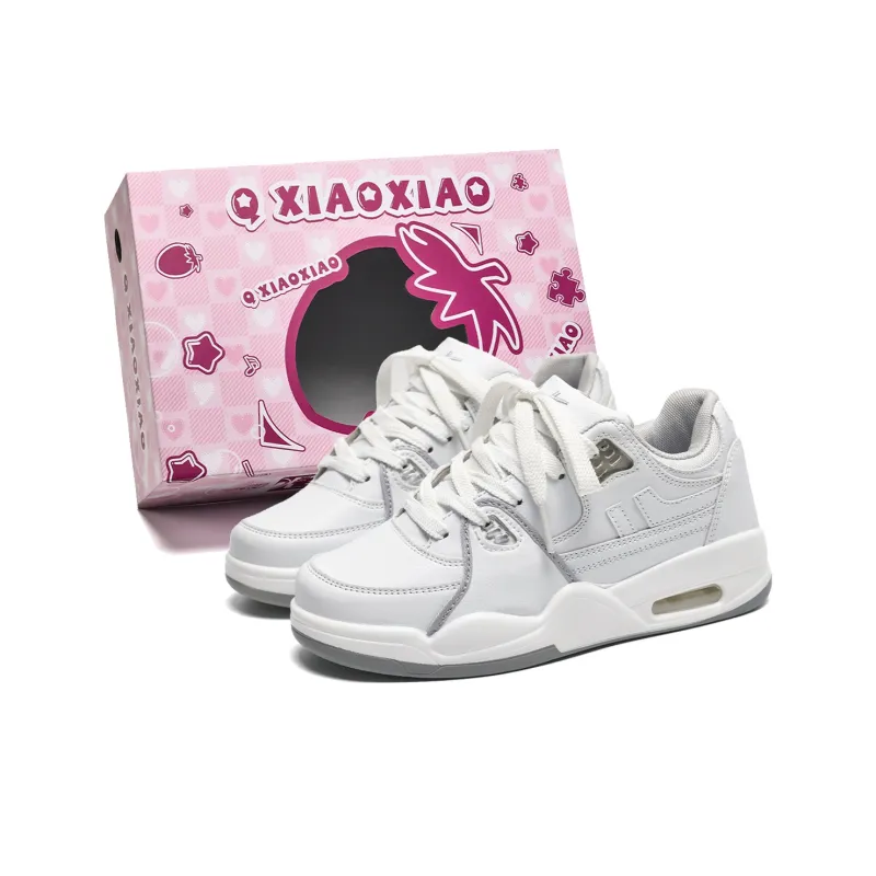 Circle Small Height Increasing Wear Resistant Breathable Slip Resistant Low Top Skateboard Shoes Unisex White-0