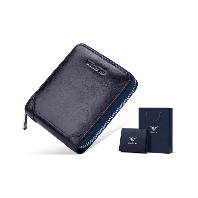 WilliamPOLO Top Grain Cow Leather Zip Closure Coin Purse Multifunction Wallet Card Holder Small Size Men's Multicolor-7