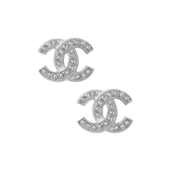 CHANEL Metal Stud Earrings Women's Silver