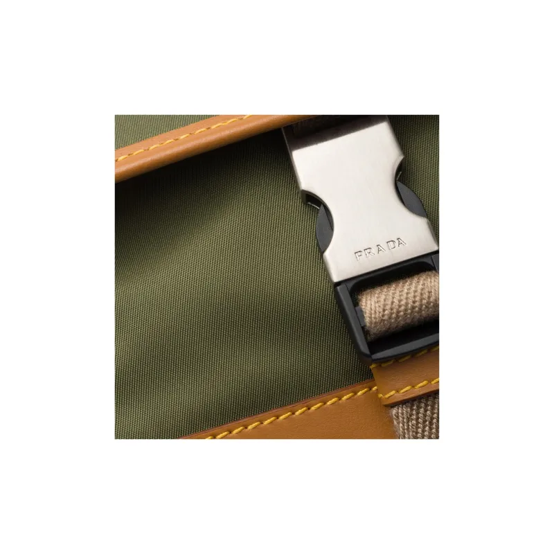 PRADA Leather With Nylon Shoulder Bag, Crossbody Bag Men's Khaki & Camel-4