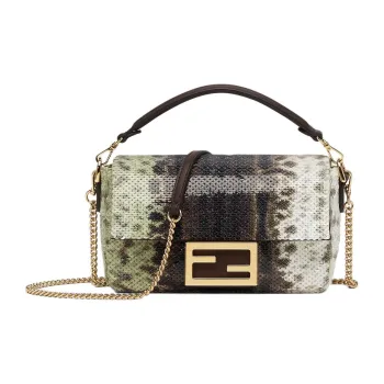 FENDI Baguette Leather Shoulder Bag Crossbody Bag Mini Women's Green/White/Brown