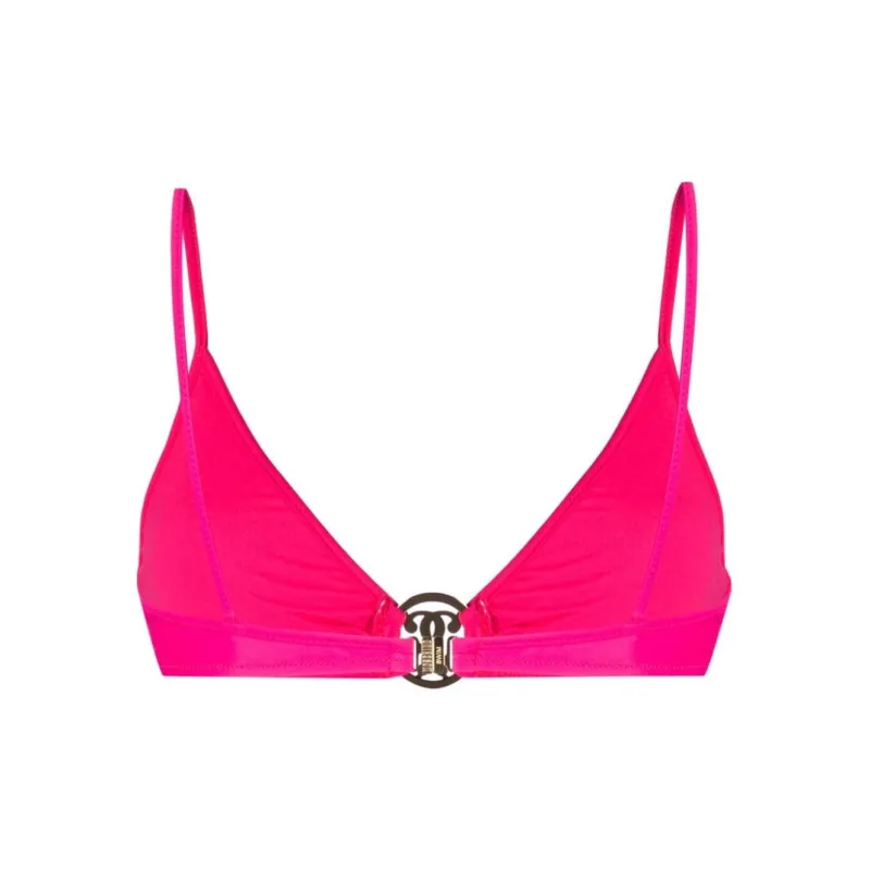 MOSCHINO Logo Plaque Ruched Bikini Top-1