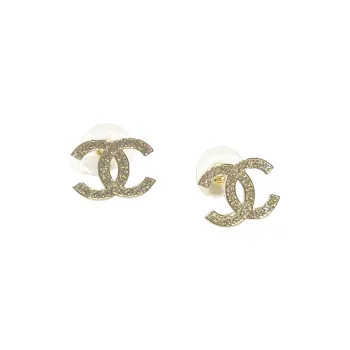 CHANEL Rhinestone Stud Earrings Women's Gold