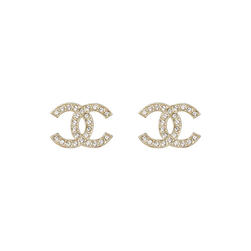 CHANEL Rhinestone Stud Earrings Women's Gold-1