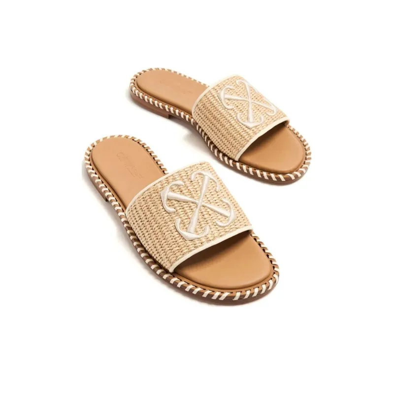 OFF-WHITE Twist Arrow-embroidered Raffia Slides Women's-1