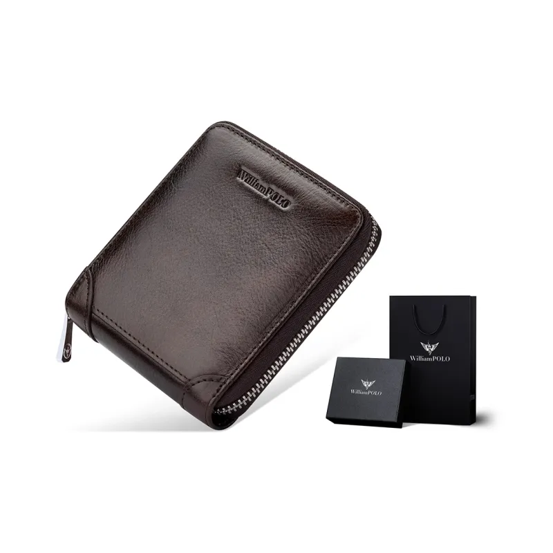 WilliamPOLO Top Grain Cow Leather Zip Closure Coin Purse Multifunction Wallet Card Holder Small Size Men's Multicolor-9