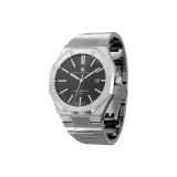 Silver Steel Band Silver Case Black Dial