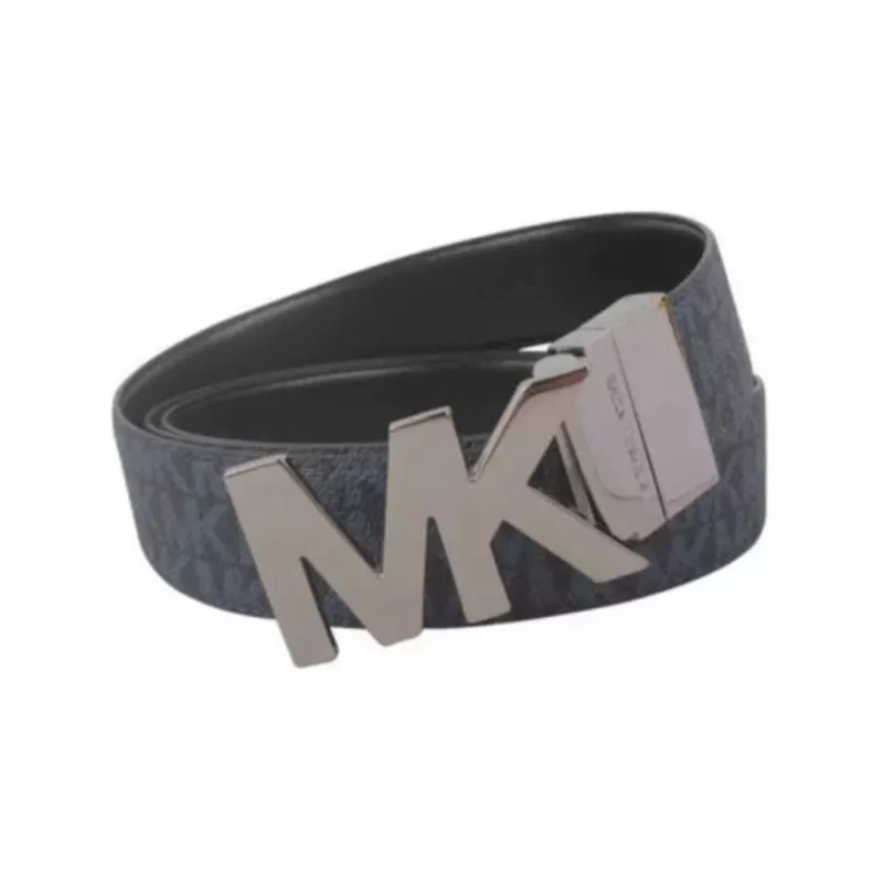 MICHAEL KORS Logo Emblem Smooth Buckle Leather Belts Men's Blue Width: 3CM-2