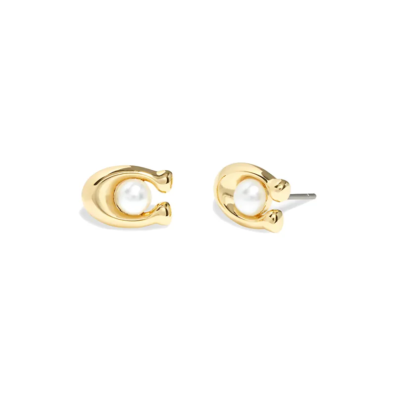 COACH Brass-Plated Stud Earrings Women's Pink/Gold-2
