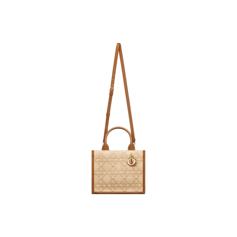 DIOR BookTote Wicker Pattern Raffia Grass Shoulder Bag Crossbody Bag Handbag Small Size Women's Beige-4