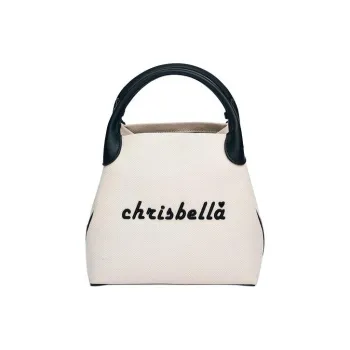 CHRISBELLA Fabric With Split Cow Leather Bucket Bag, Shoulder Bag, Crossbody Bag Small Size Unisex Black