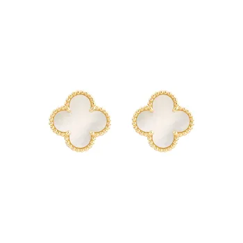 Van Cleef & Arpels Alhambra Four Leaf Lucky Series 18K Gold Stud Earrings Women's