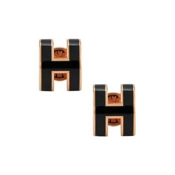 HERMES Metal Stud Earrings Women's Rose Gold