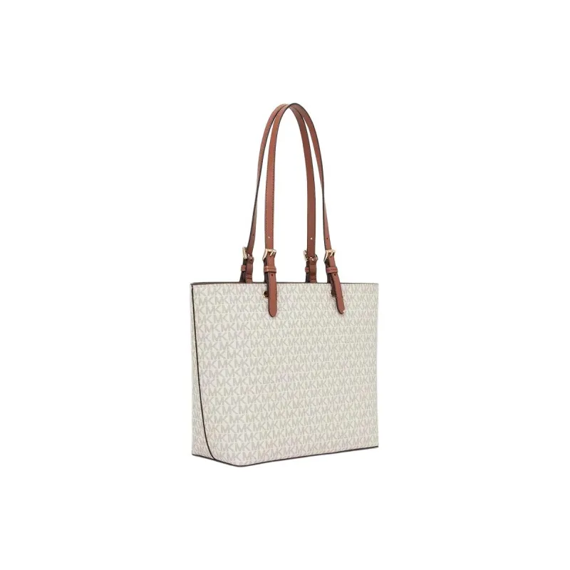 MICHAEL KORS Jet Set Coated Canvas Tote Bag Shopping Bag Shoulder Bag Handbag Medium Size Women's Vanilla White & Brown-2
