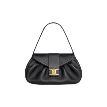 CELINE Soft Cow Leather One Shoulder Handbag Medium Size Women's Black