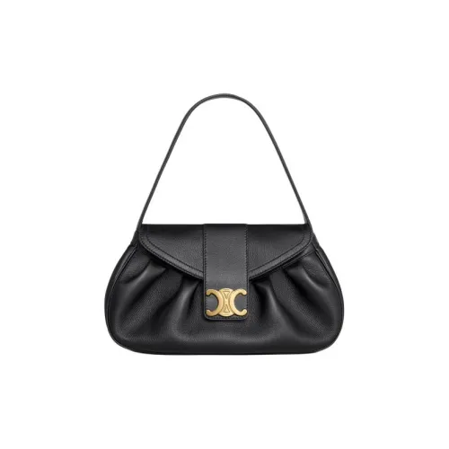 CELINE Soft Cow Leather One Shoulder Handbag Medium Size Women's Black