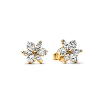 Pandora Gold Plated Copper Silver Alloy Synthetic Cubic Zirconia Stud Earrings Women's Gold