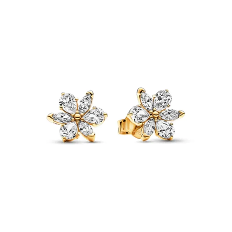 Pandora Gold Plated Copper Silver Alloy Synthetic Cubic Zirconia Stud Earrings Women's Gold-0