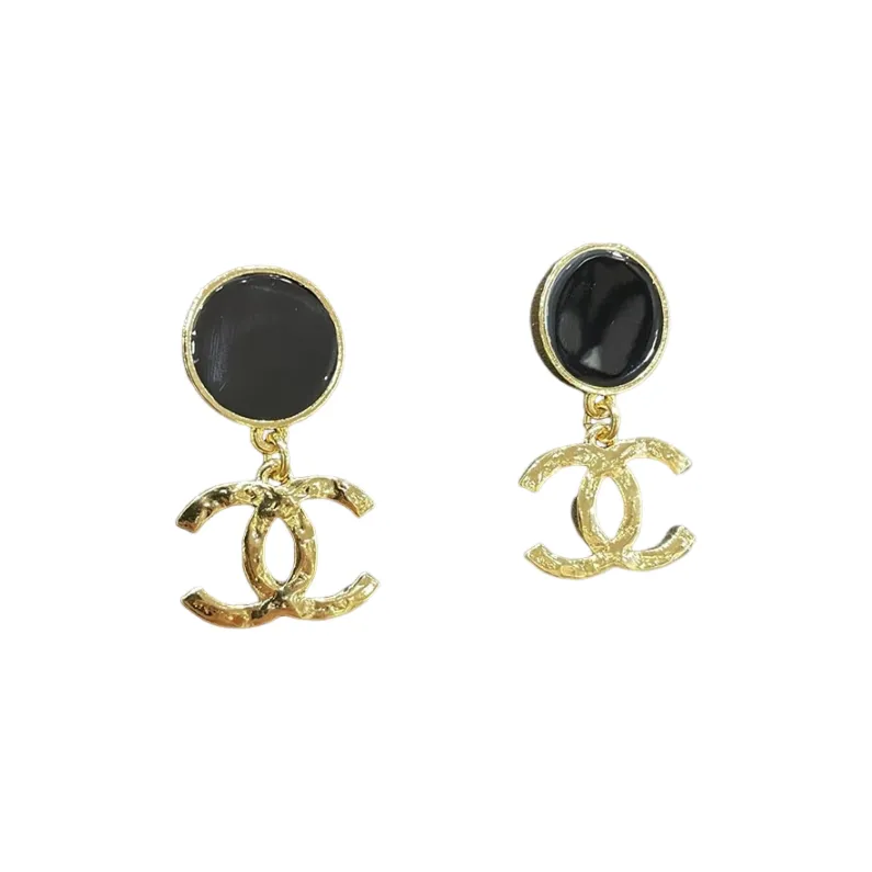 CHANEL Gemstone Stud Earrings Women's Black/Gold-2