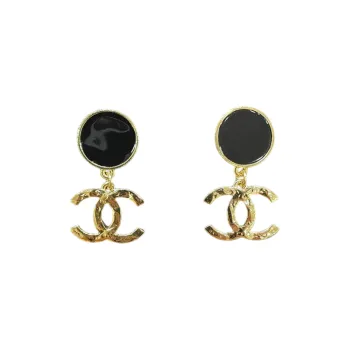 CHANEL Gemstone Stud Earrings Women's Black/Gold