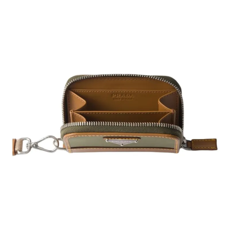 PRADA Recycled Nylon Coin Purse Men's Army Green & Caramel-2
