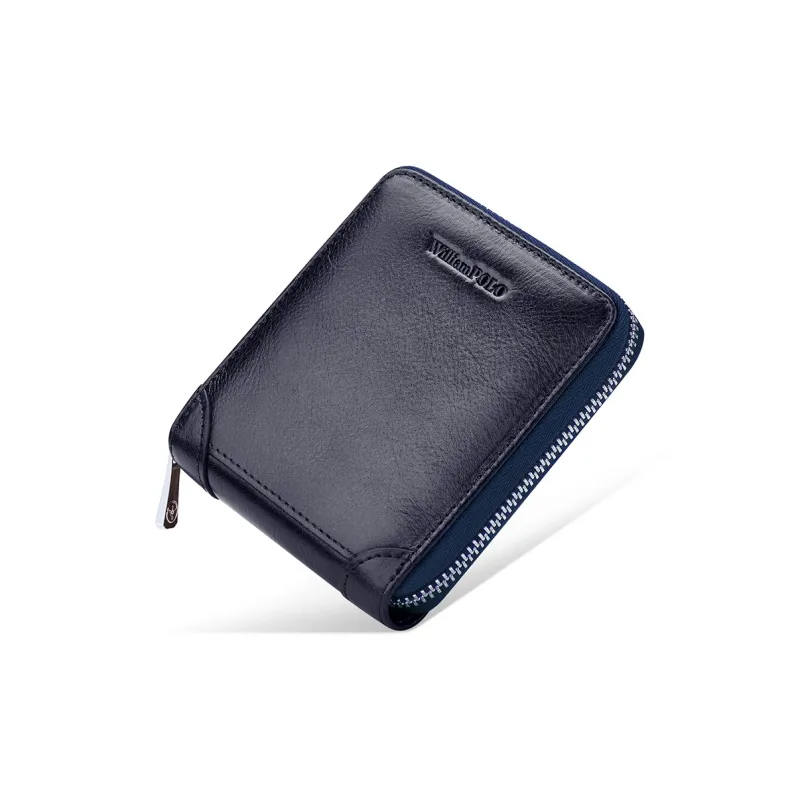 WilliamPOLO Top Grain Cow Leather Zip Closure Coin Purse Multifunction Wallet Card Holder Small Size Men's Multicolor-6