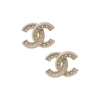CHANEL Crystal Cc Stud Earrings
