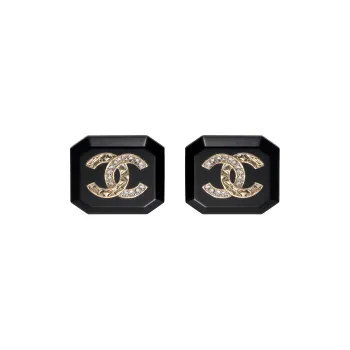CHANEL Resin Stud Earrings Women's Black