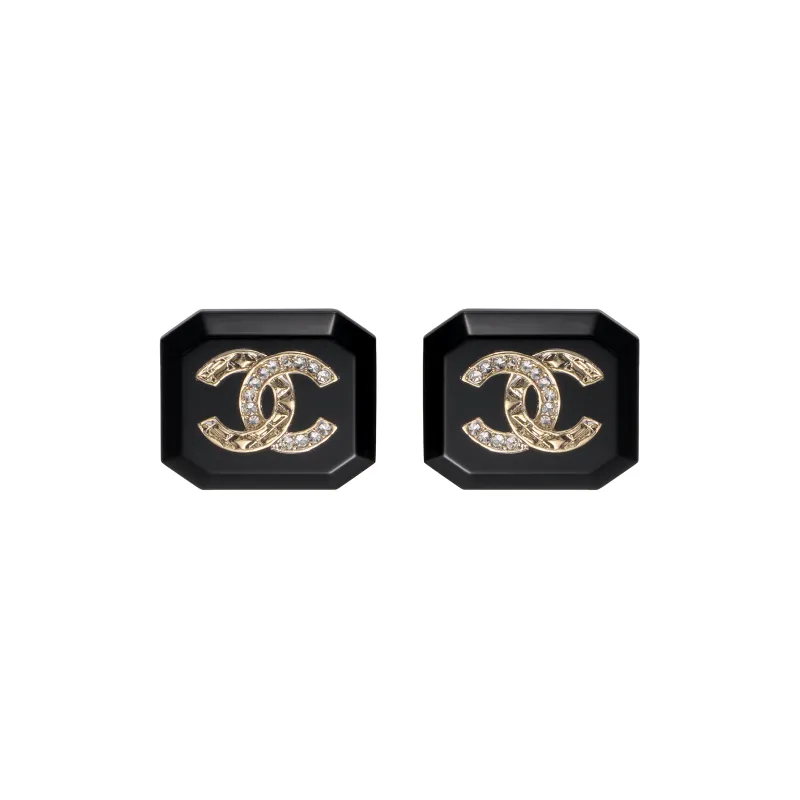 CHANEL Resin Stud Earrings Women's Black-0