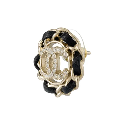 CHANEL Stud Earrings Women's Gold Black