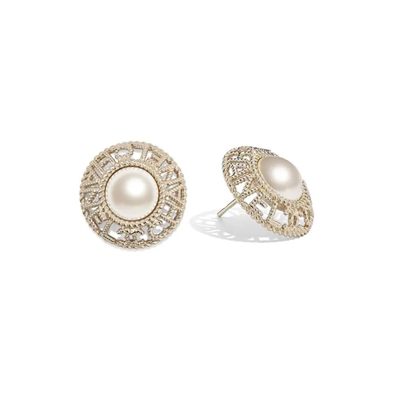 CHANEL 2019 Silver Plated Pearl Push Back Costume Earrings-5