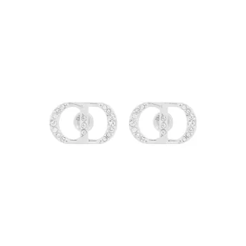 DIOR Sterling Silver Crystal Stud Earrings Men's Silver