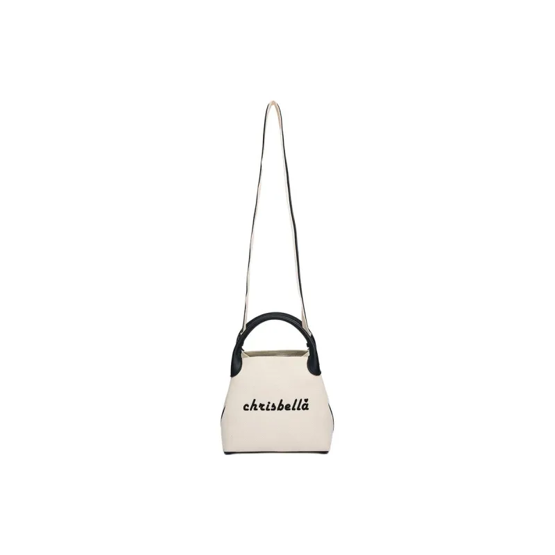 CHRISBELLA Fabric With Split Cow Leather Bucket Bag, Shoulder Bag, Crossbody Bag Small Size Unisex Black-2