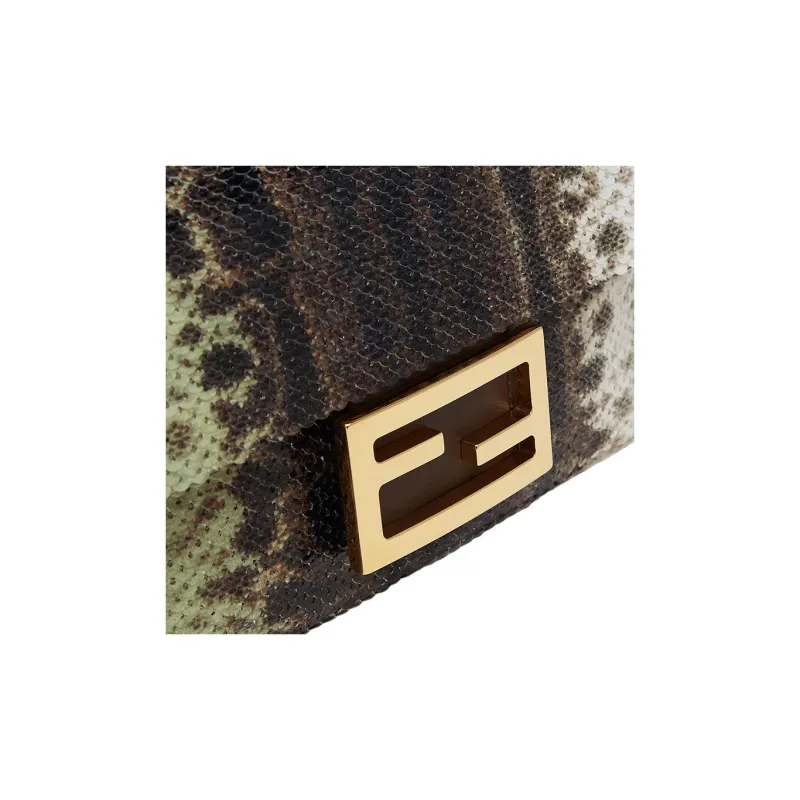 FENDI Baguette Leather Shoulder Bag Crossbody Bag Mini Women's Green/White/Brown-4