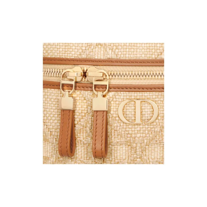 DIOR Caro Wicker Pattern Raffia Fiber Handbag Shoulder Bag Crossbody Bag Mini Women's Natural-4