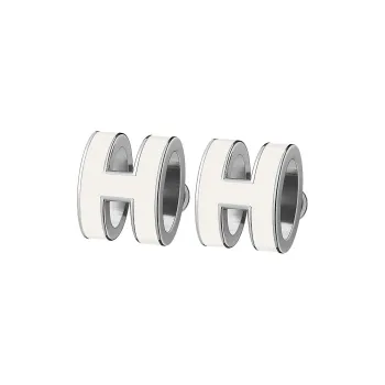 HERMES Palladium Plated Metal Component Stud Earrings Women's White, With Silver Inlay