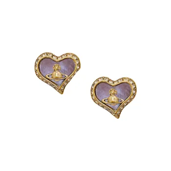 Vivienne Westwood Mother Of Pearl Inlaid Saturn Logo Brass Stud Earrings Women's Purple Jade/Gold