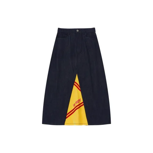 Nerdy Denim Long Skirts Women's Dark Blue