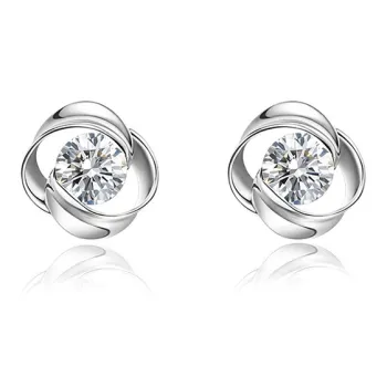 FANCI S925 Silver Set With Gemstones Stud Earrings Women's White Blue Pink