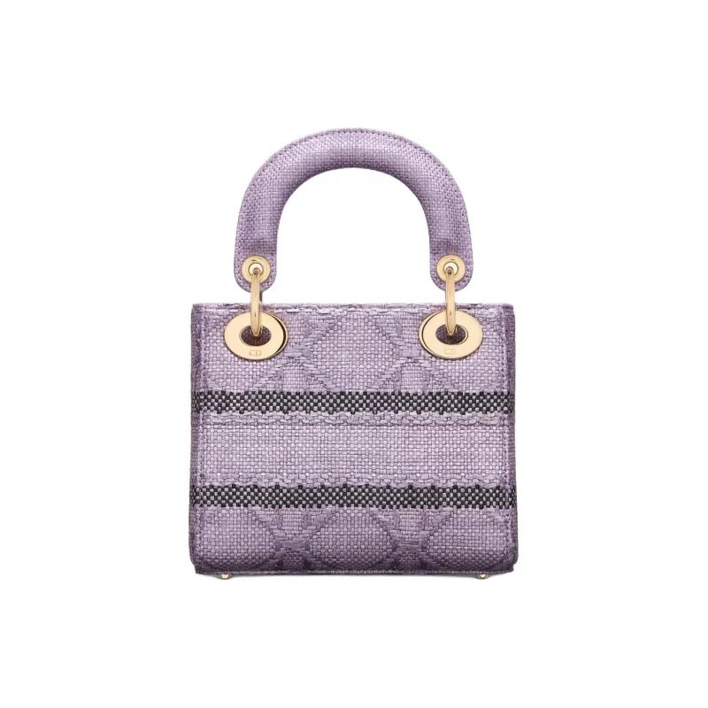 DIOR Lady D-Lite Raffia Fiber Dior Bag Shoulder Bag Crossbody Bag Handbag Mini Women's Light Purple-3