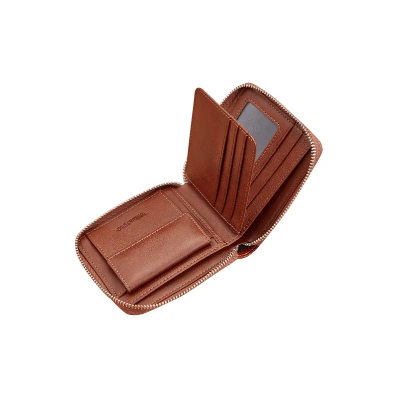 WilliamPOLO Top Grain Cow Leather Zip Closure Coin Purse Multifunction Wallet Card Holder Small Size Men's Multicolor-3